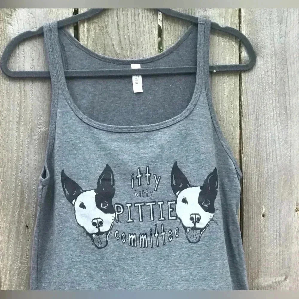 NWT Novelty fun itty bitty PITTIE committee pittie rescue womens tank top - Picture 3 of 6